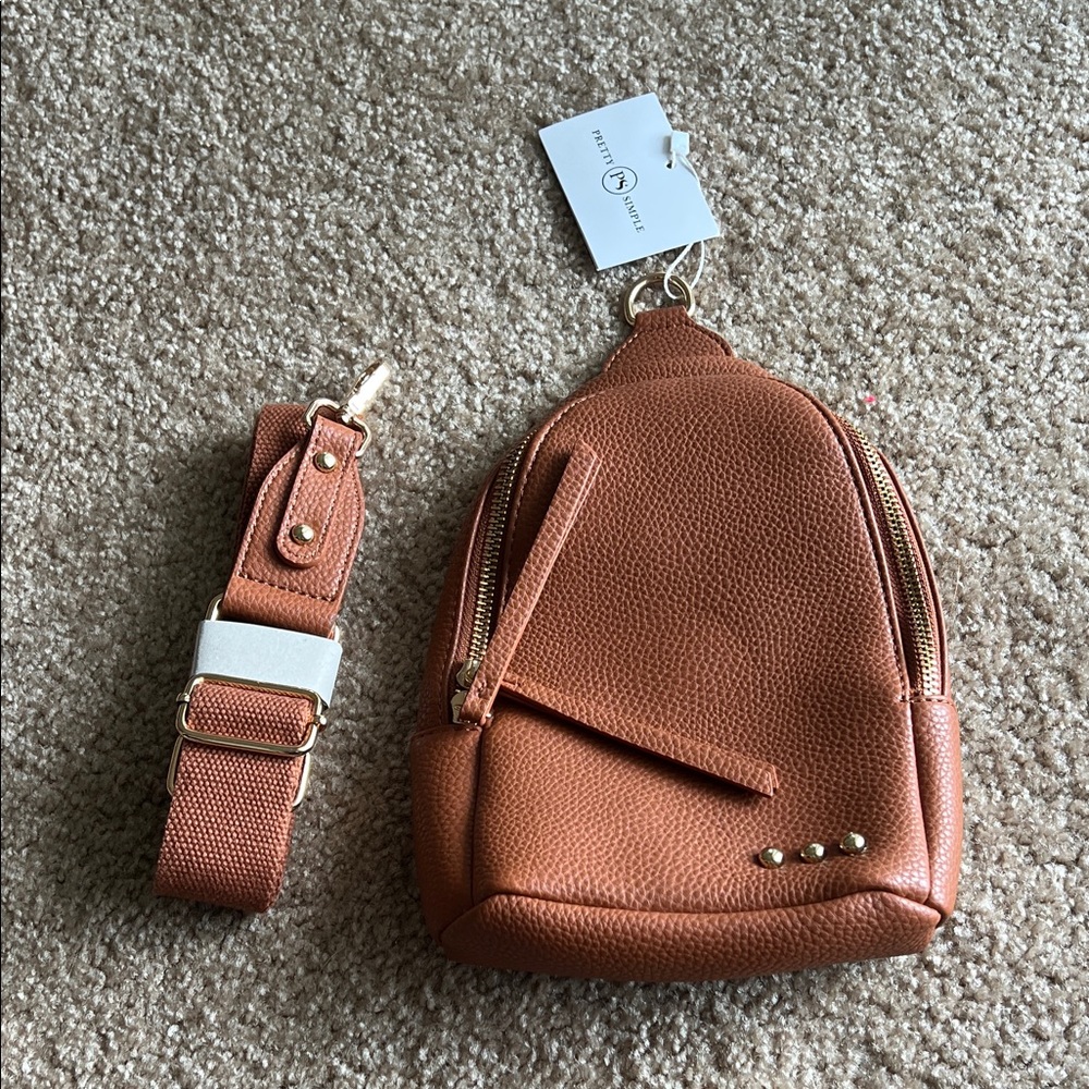 Pretty Simple Mini Crossbody Backpack in Tan